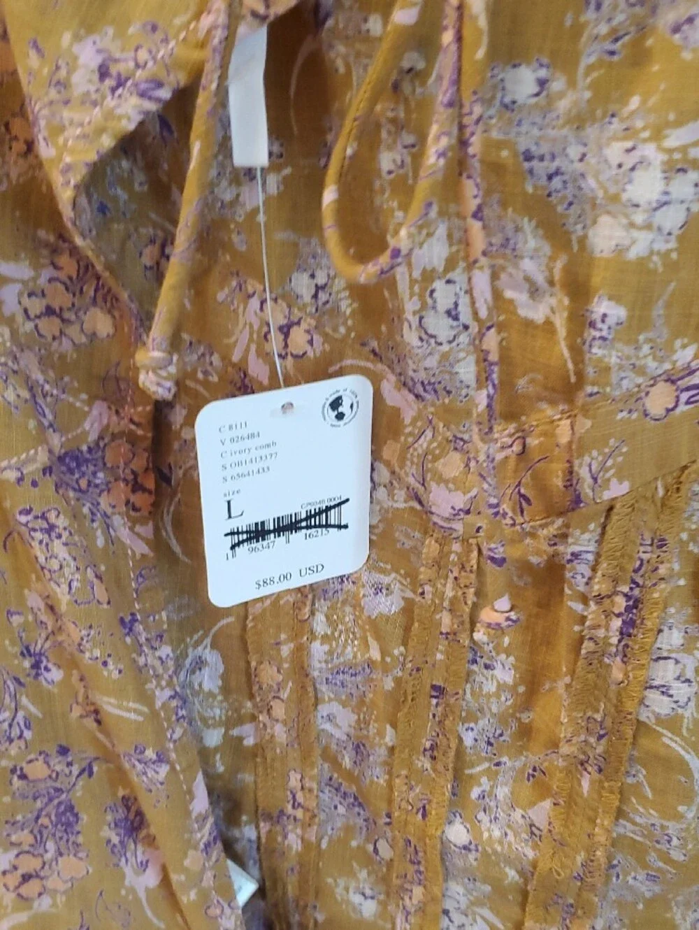 Free People Mustard Yellow Floral Puff-Sleeve Blouse